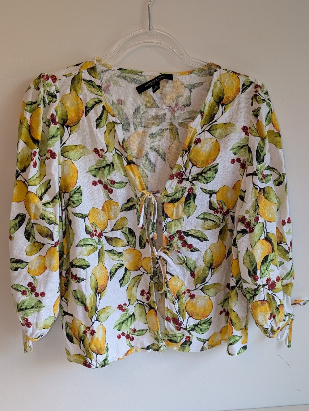 Women’s Lemon Print Tie-Front Top - Linen Blend. Marc Jacobs New York Size Med